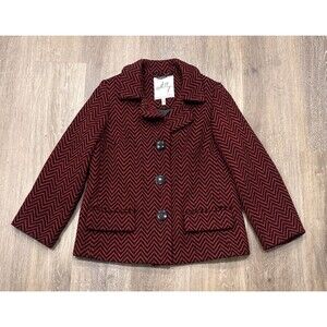 Milly of New York Jacket Womens 6 Red Black Wool Y2K Chevron Herringbone Blazer